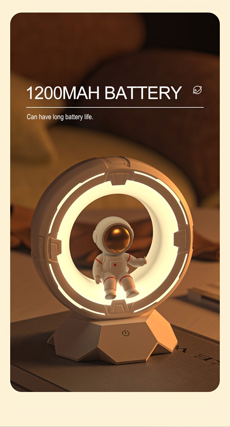  modern astronaut night control 3 color led bedside lamp 4 adjustable brightness levels rechargeable 1200mah lithium battery cordless with tabletop plaque for bedroom ideal for birthday christmas gifts Product details 7