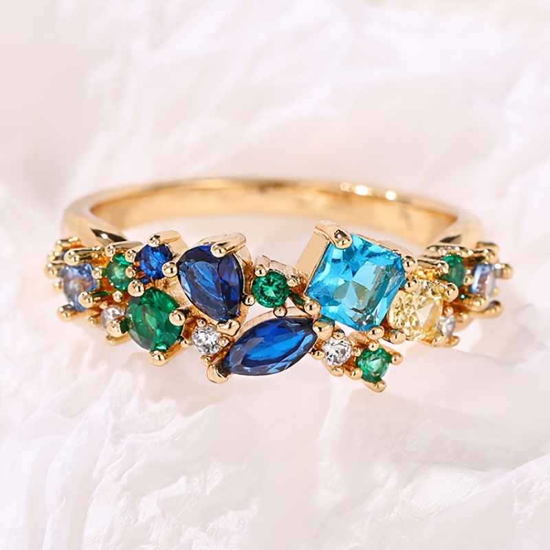 TEMU 1pc Women's Fashion Statement Ring With Exquisite Irregular Synthetic Stone Inlay, Vacation Banquet Party Jewelry