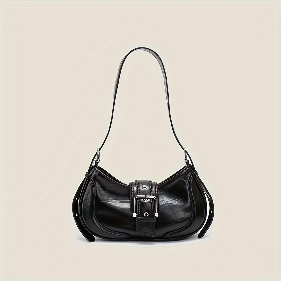 

Women's Black Pu Leather Shoulder Bag, Elegant Punk Vintage Style, Evening Clutch Underarm Satchel, Chic Handbag