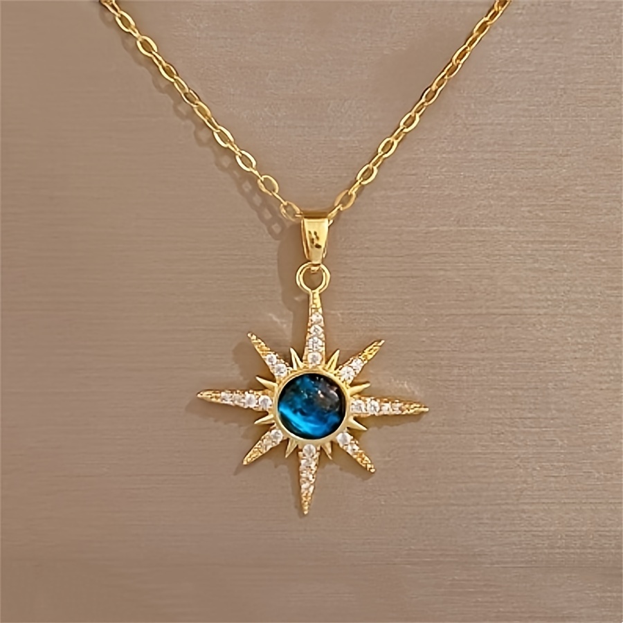 1pc fashion starburst pendant necklace copper with synthetic cubic zirconia stainless steel chain elegant gift for wife and daughter anniversary and birthday accessory Product details 4