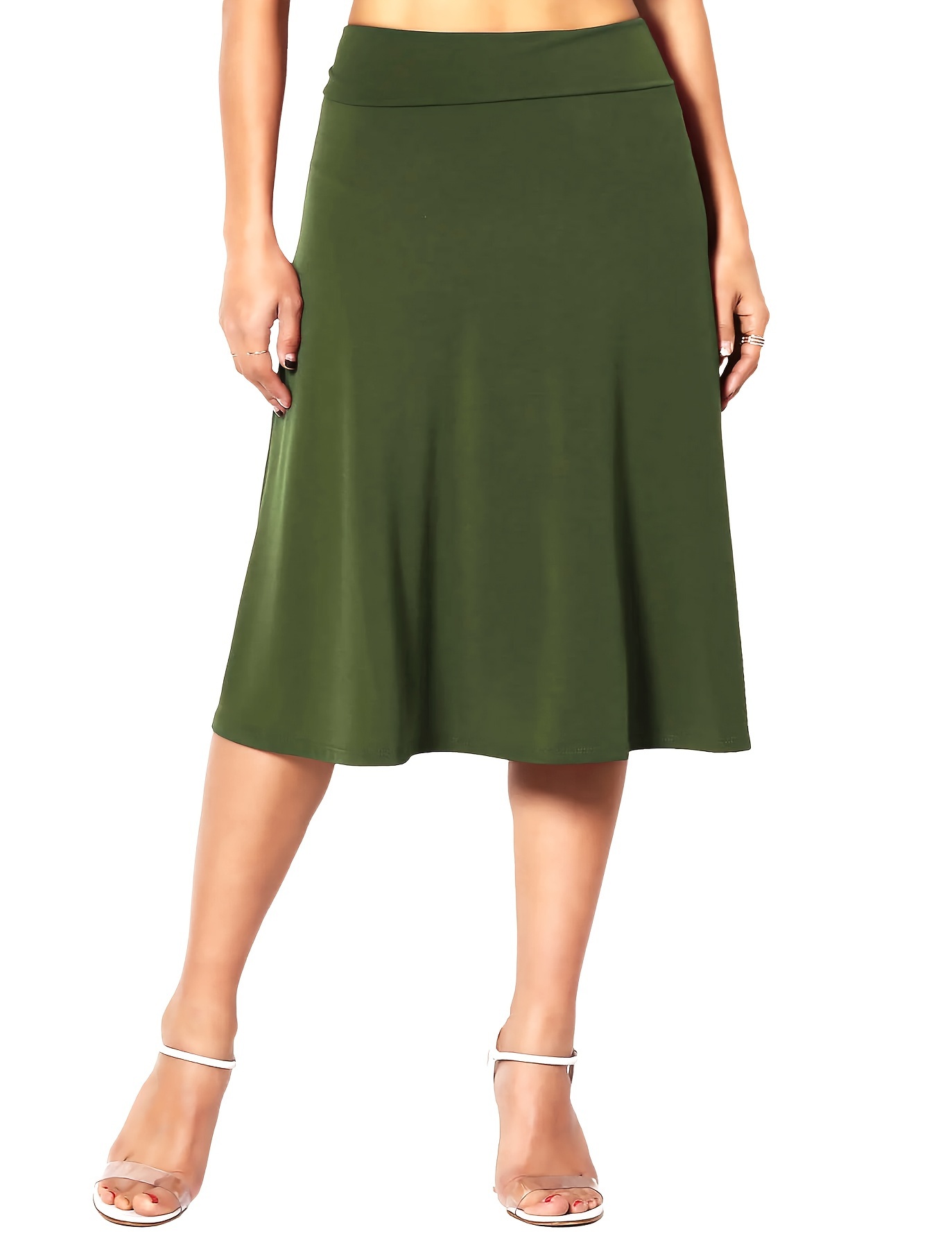 plus size solid color knee length skirt elegant swing skirt
