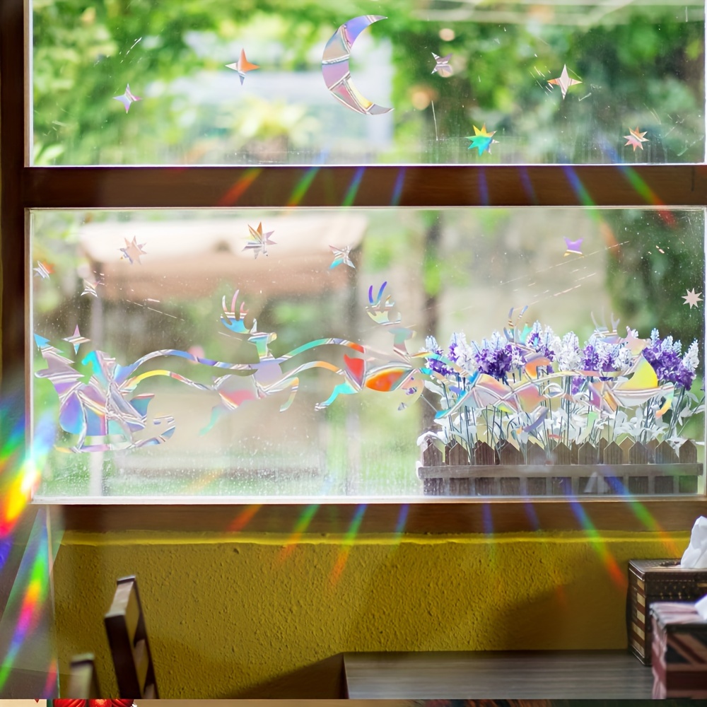 1 set   rainbow prism suncatcher window clings reusable static   pvc glass stickers 5mil thick glossy finish christmas festive bird snowflake decals for holiday decor details 26