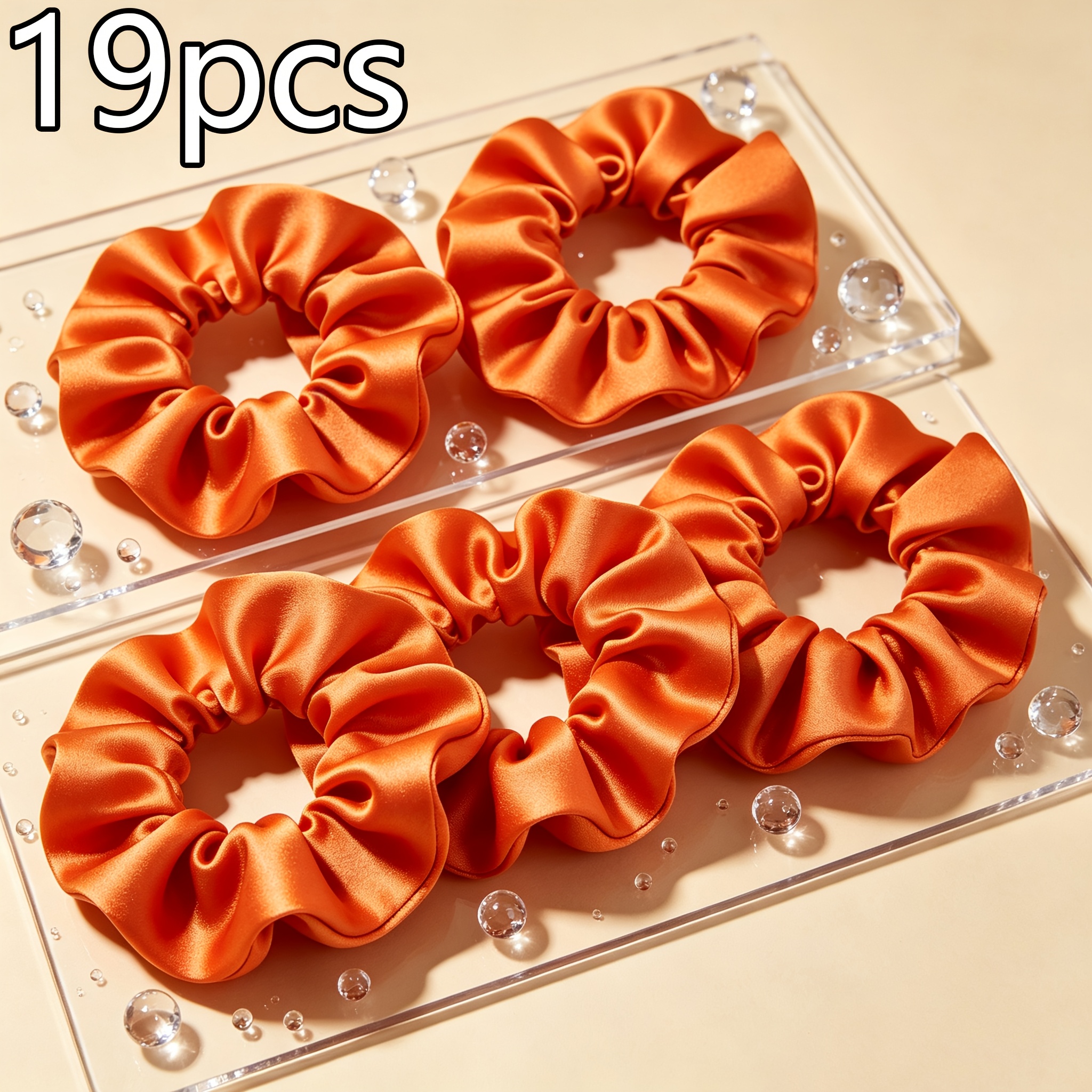 TEMU 19pcs Orange High-grade Easy Satin Pleated Large Hair Tie Daily Wear Used As Hand Additions High And Low Ponytail Lazy Bun Hair Tie Hair