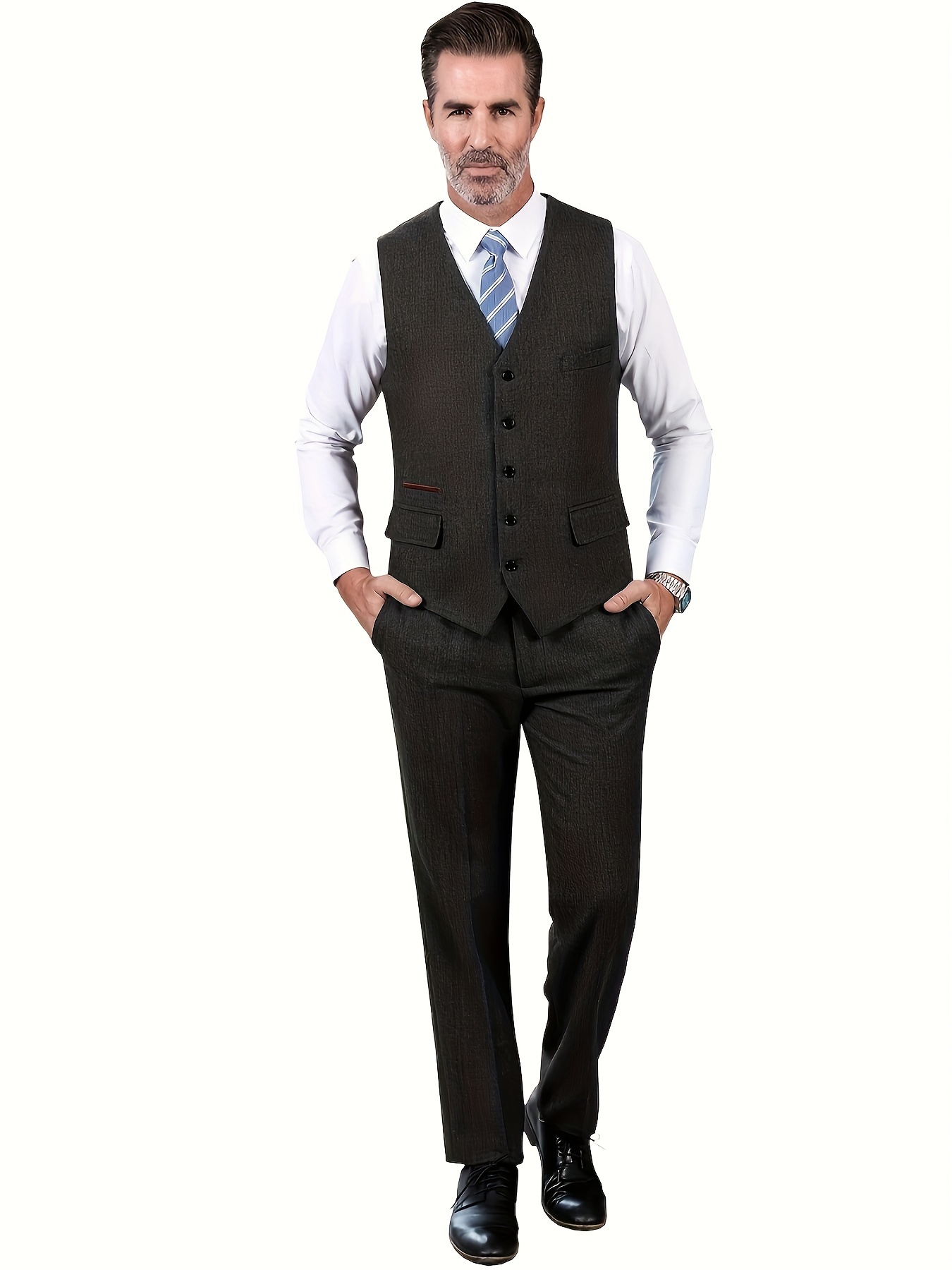men's vintage herringbone pattern suit vest v neck wool - Temu