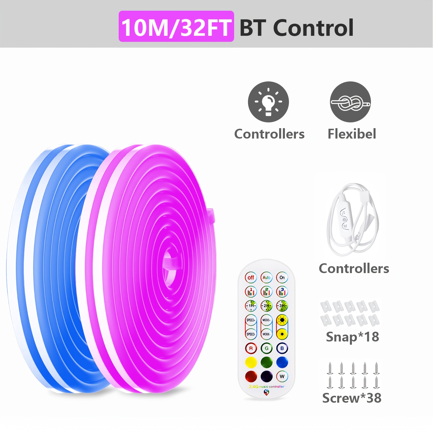 5m/10m Rgb Neon Rope Lights, Led Neon Strip, Bt/wifi Contorl Optional, 108 Leds Per Meter, Music Sync, Color Changing, Sharpe, Brighternes, Flexible With App/remote Control