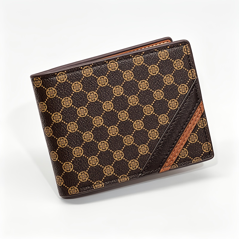 TEMU Light Luxury Vintage Print Men's Wallet, Business Commuter Bifold Short Wallet, Classic Pattern With Premium Texture