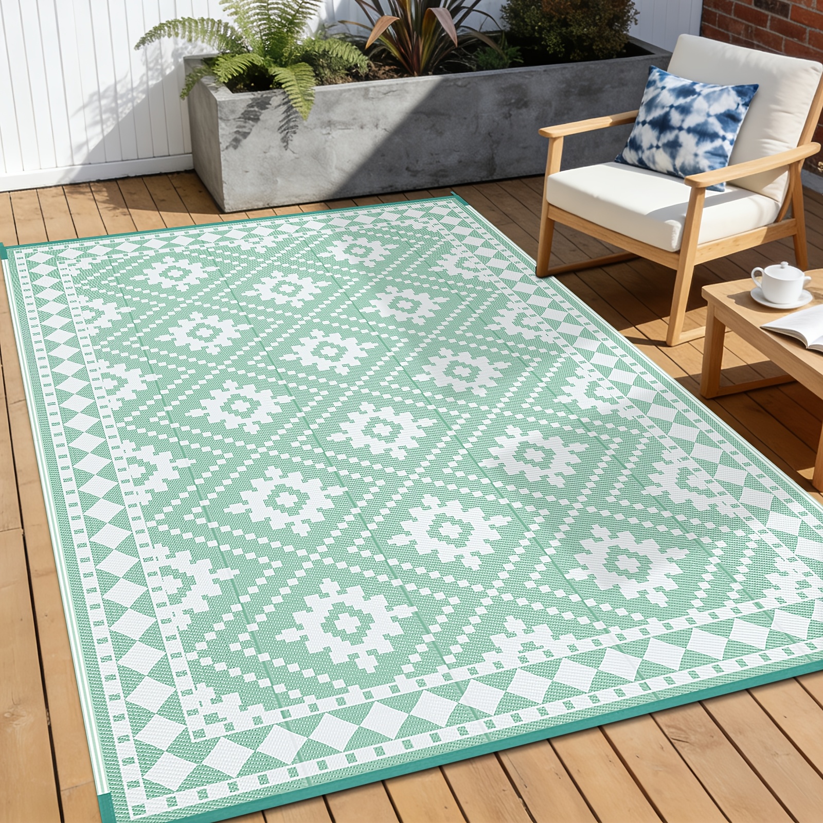 Image of Outdoor Mat 180x270cm Balcony Mat Washable Picnic Mat Reversible Uv Resistant Plastic Straw Outdoor Mat For Patio Pool, Green