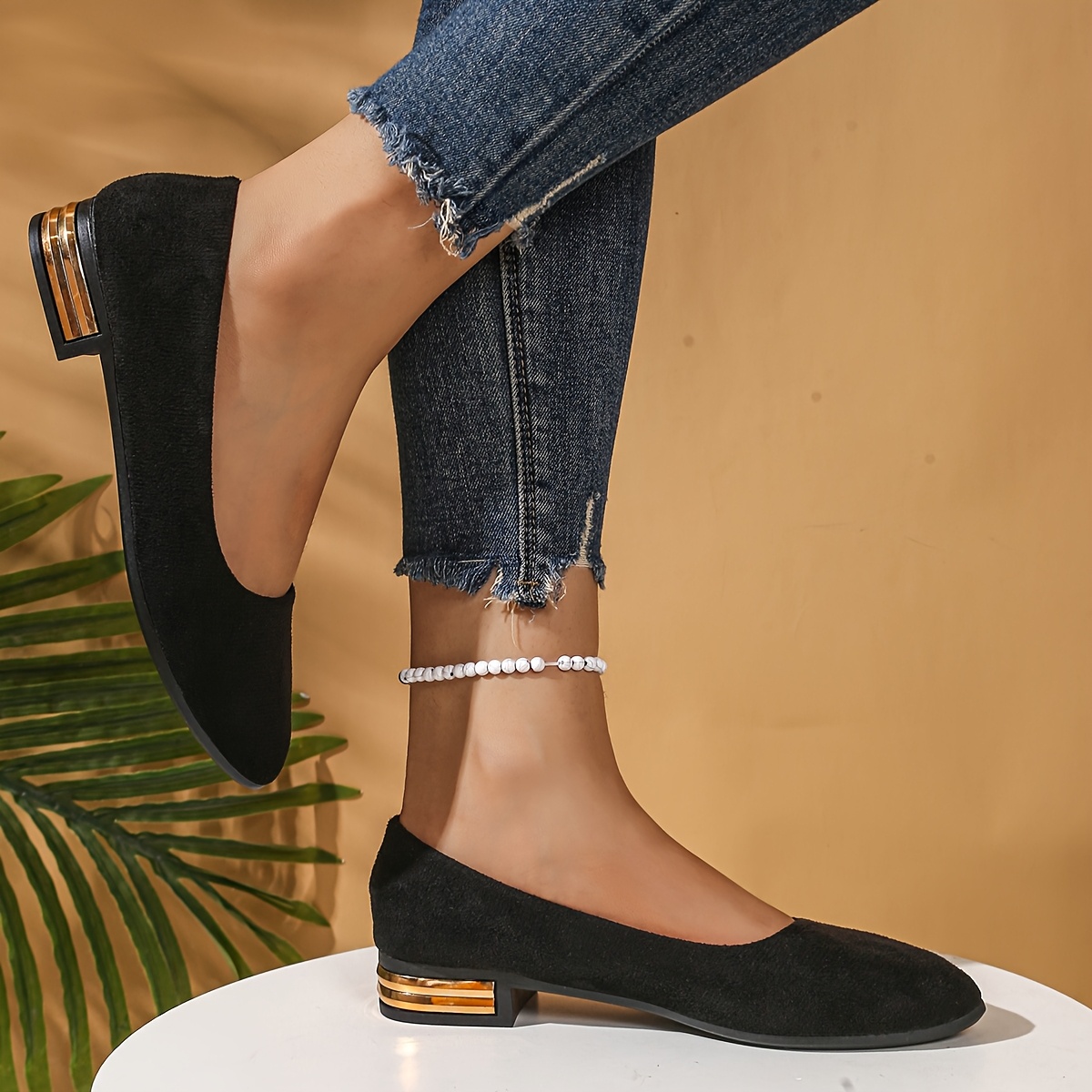 E-shop Damen Ballerinas mit Spitze, neue Slipper, passen locker auf schmale und dünne Füße, bequeme und geräumige Zehenpartie, Arbeitsschuhe, Damen
