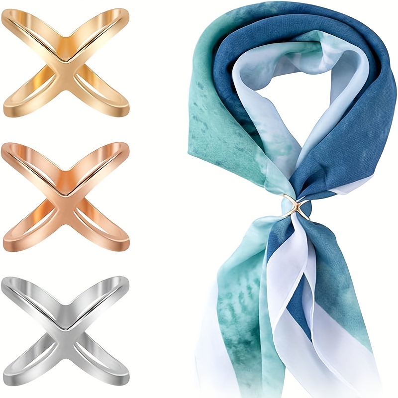 

3pcs Scarf Ring Scarf Clip, Golden And Silvery Scarf Slide , X-shaped Silk Scarf Pin Shawl For Women