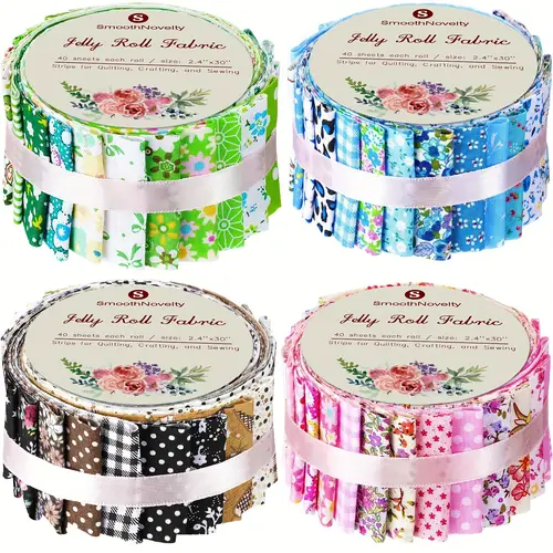 160 pcs 4 roll fabric strips assorted quilting fabric for quilting crafting and sewing rolled cotton for crafts blanket rug upholstery and purse making warm printing style