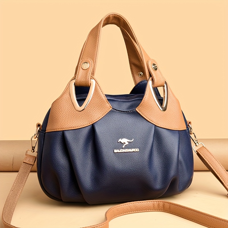 Luxurious Color-Block Design Women'S Handbag And Shoulder Bag, Crafted with Delicate Materials to Create a Fashionable Classic, Unique Metal Ring Decoration on The Handle Showcases Individual Taste