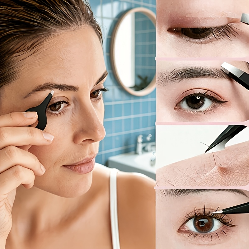 TEMU 1pc Professional Slant-tipped Tweezers Suitable For Eyebrow Grooming & Facial Hair Removal - Hollow Handle Slant Tip With Precision Tip For