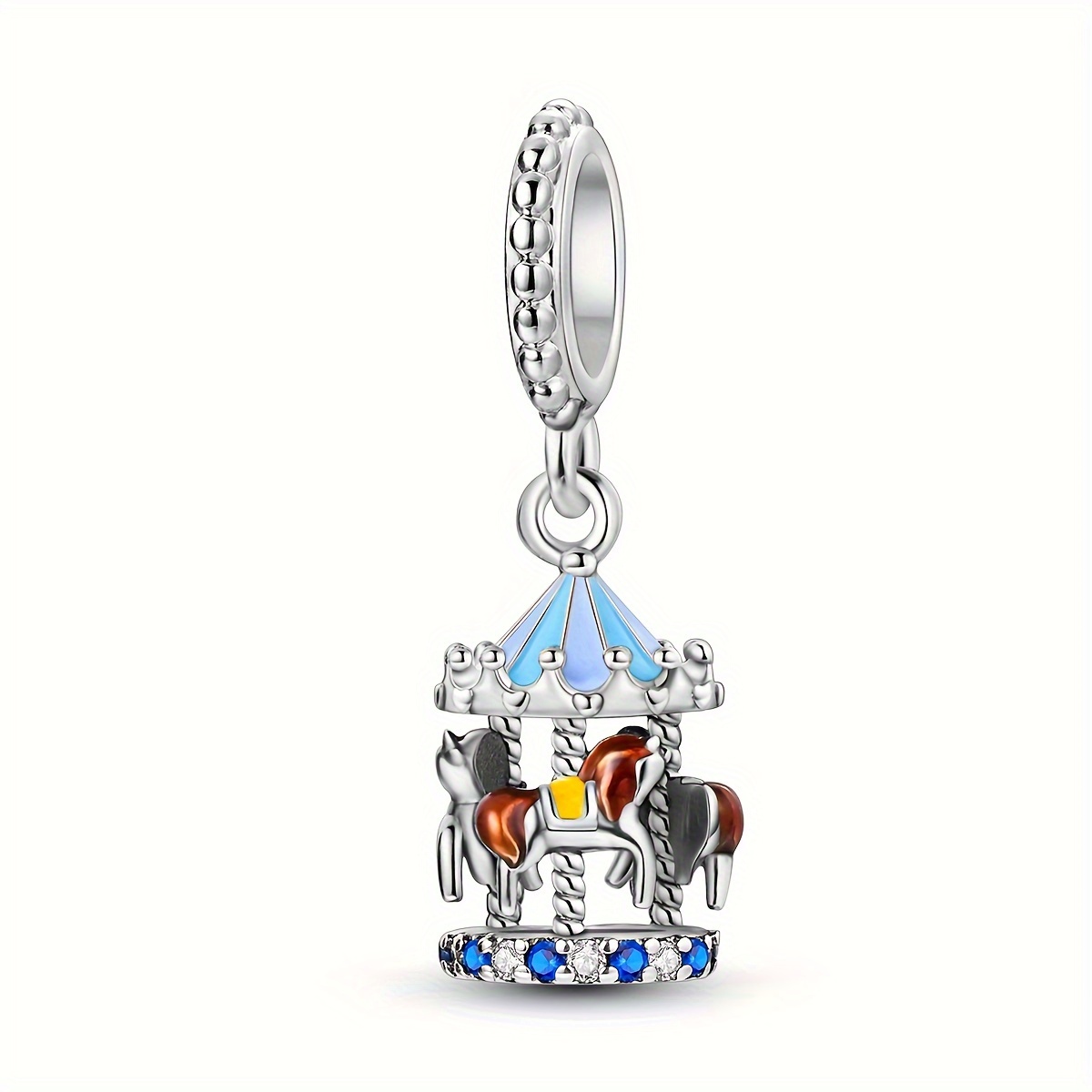 

Real 925 Pure Silvery Blue Carousel Pendant Beads Suitable For Original Pandora Bracelet Necklace Jewelry Gift Women Girls