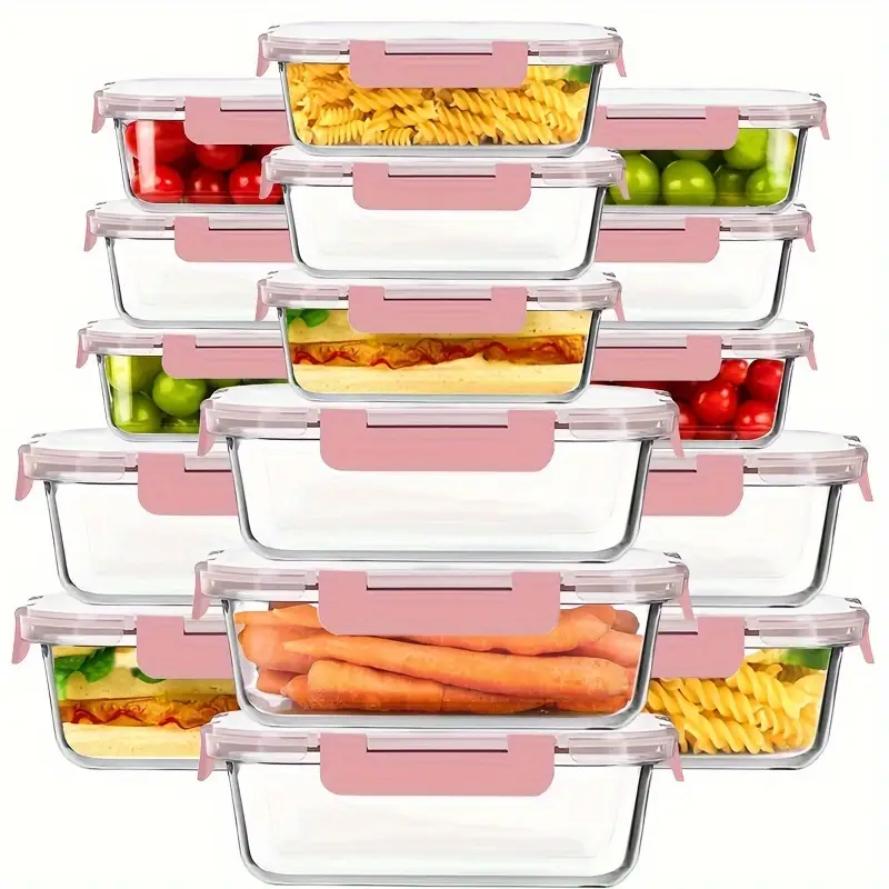 20pcs large capacity glass food storage container set with blue lids reusable microwave freezer safe square containers for meal prep refrigerator organization and more Product details 0