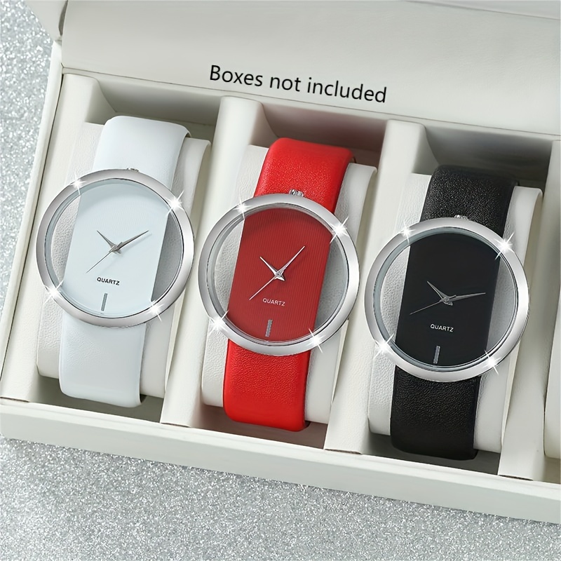 

3-piece Women's Fashion Quartz Watches - Casual Round Analog With Pu Leather Strap, Alloy Case