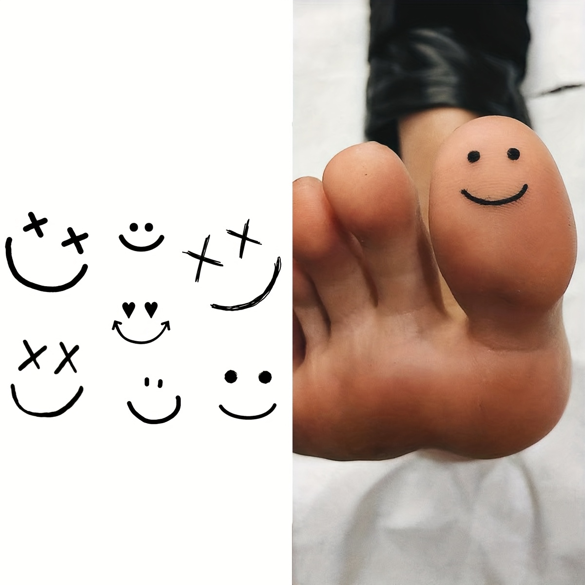 waterproof temporary toe tattoo stickers - fun faces \u0026 , lasts 1-2 weeks,  realistic body art for beginners, easy application \u0026 removal, accessories |  creative tattoo stickers | realistic tattoo print - beauty \u0026 health - Temu  Greece, image size:1200x1200