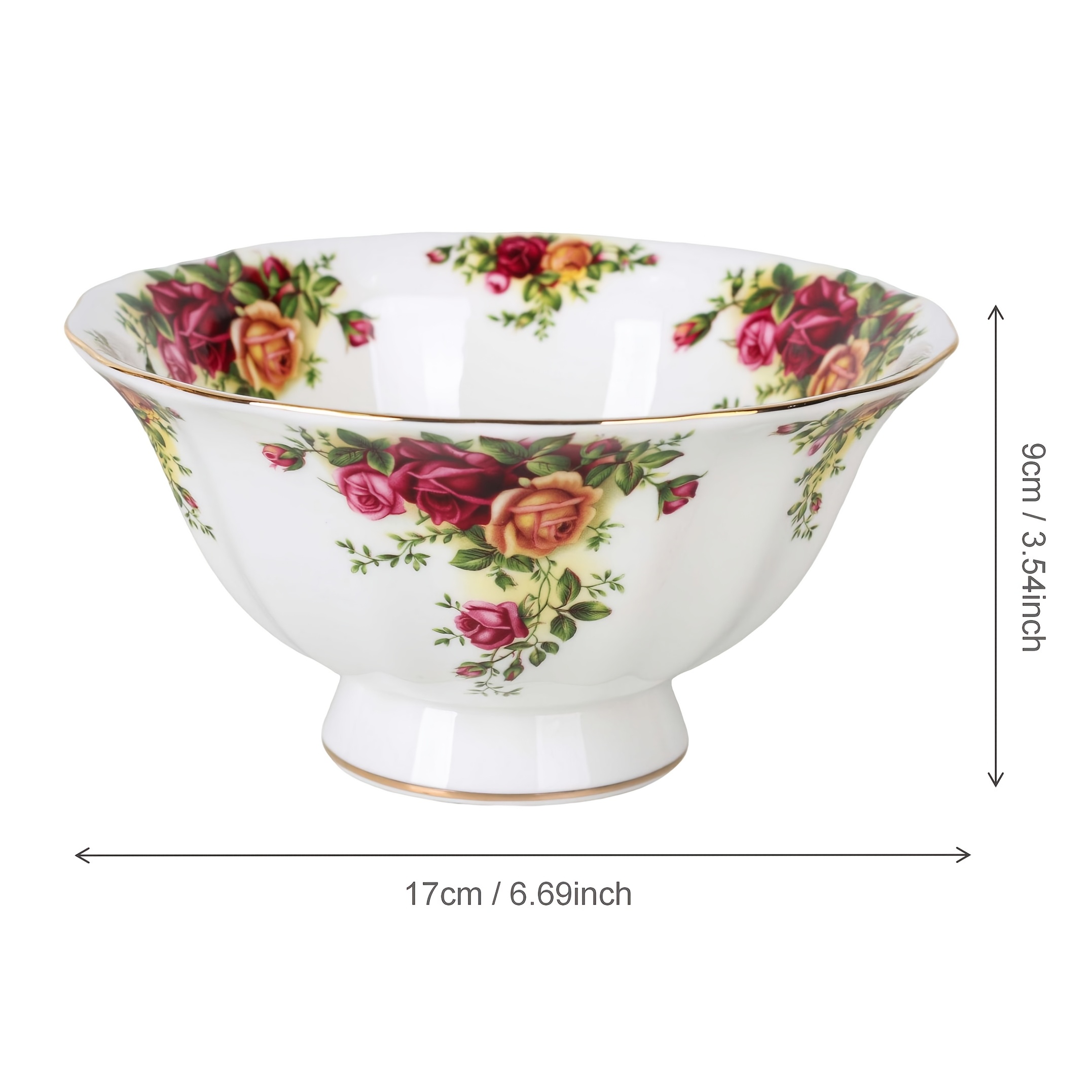 TEMU 1pc Elegant Rose Spaghetti Bowl, 6.5-inch Large-capacity Ceramic Noodle Bowl, Vintage Blue Rose Table Decorative Bowl With - Ideal For Cream