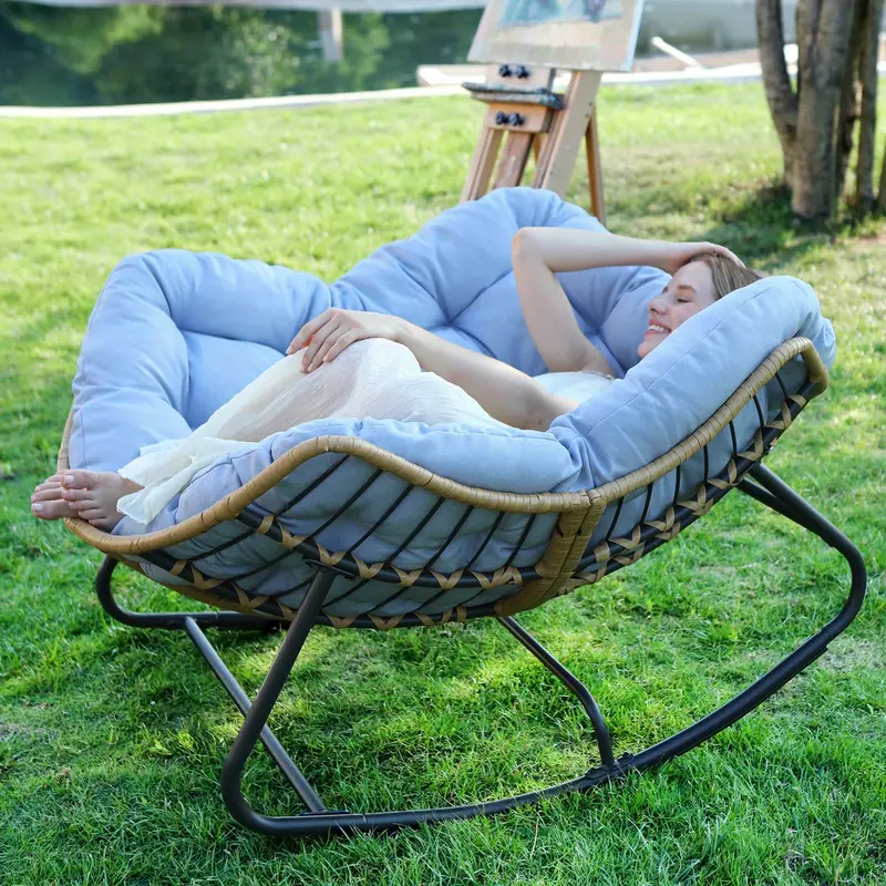 outdoor rocking chair egg chair with cushion rattan wicker lounge chair modern royal for porch garden lawn patio Product details 2