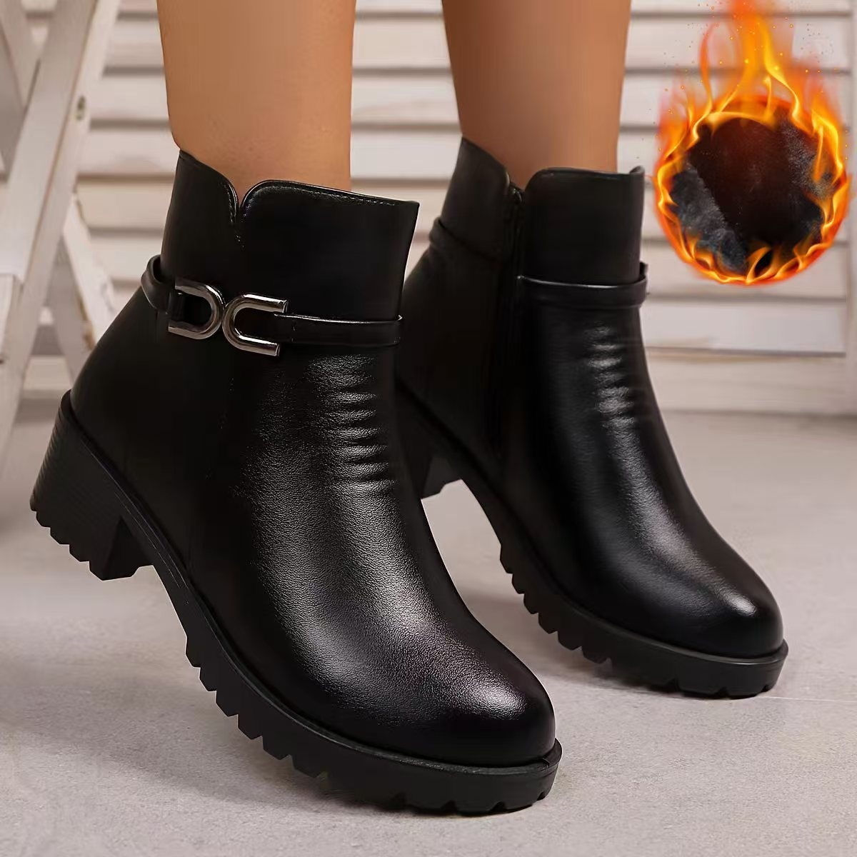 Image of Elegant Women Shoes Shoes Women's Knight Winter Outdoor Christmas Gift Thickened Plush-lined Short Boots, Comfortable, Cold-proof, Anti-slip, Wear-resistant, And Warm Short Boots 1