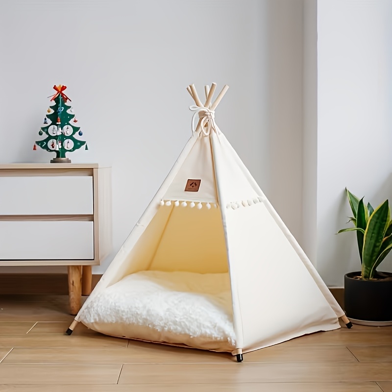 Linen Pet Tent Bed With Cushion - Upgraded Four-season Comfortable Cat And Dog Tent, Bed With Thickened Cushion And Sturdy Frame, Suitable For Small And Medium-sized Pets, Stylish And And Dog House
