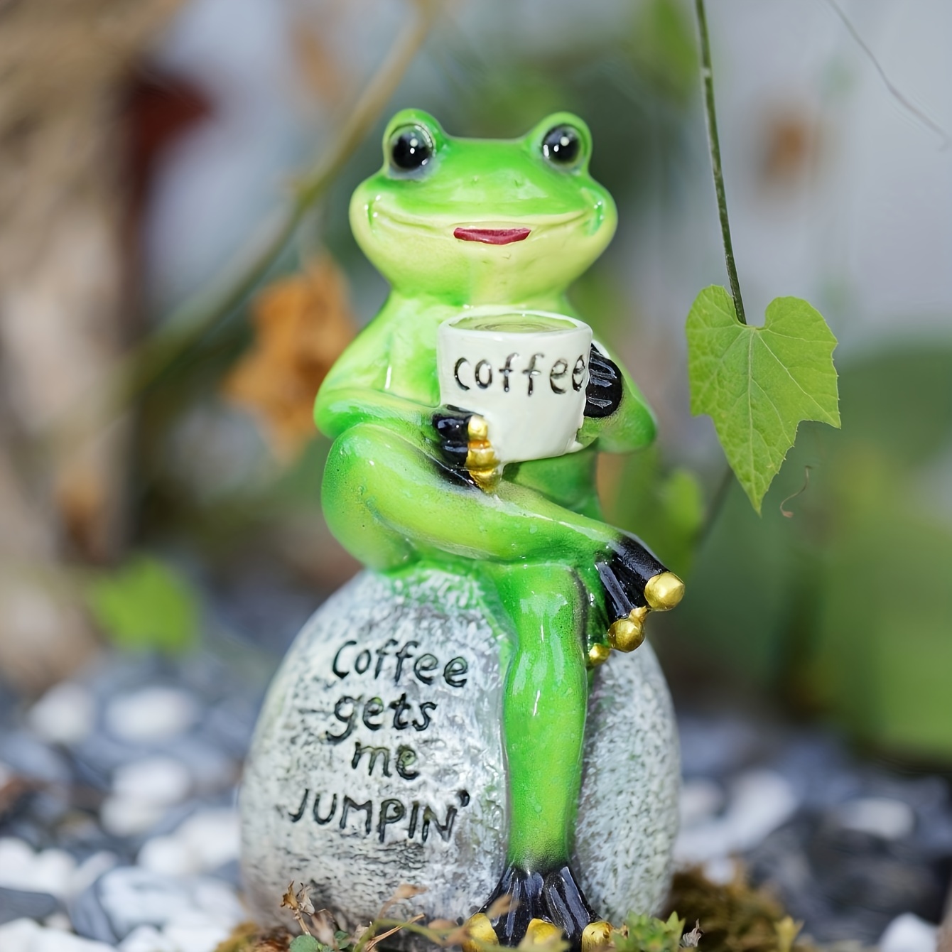 

Charming Coffee-loving Frog Figurine - Resin Crafted Desk Decor