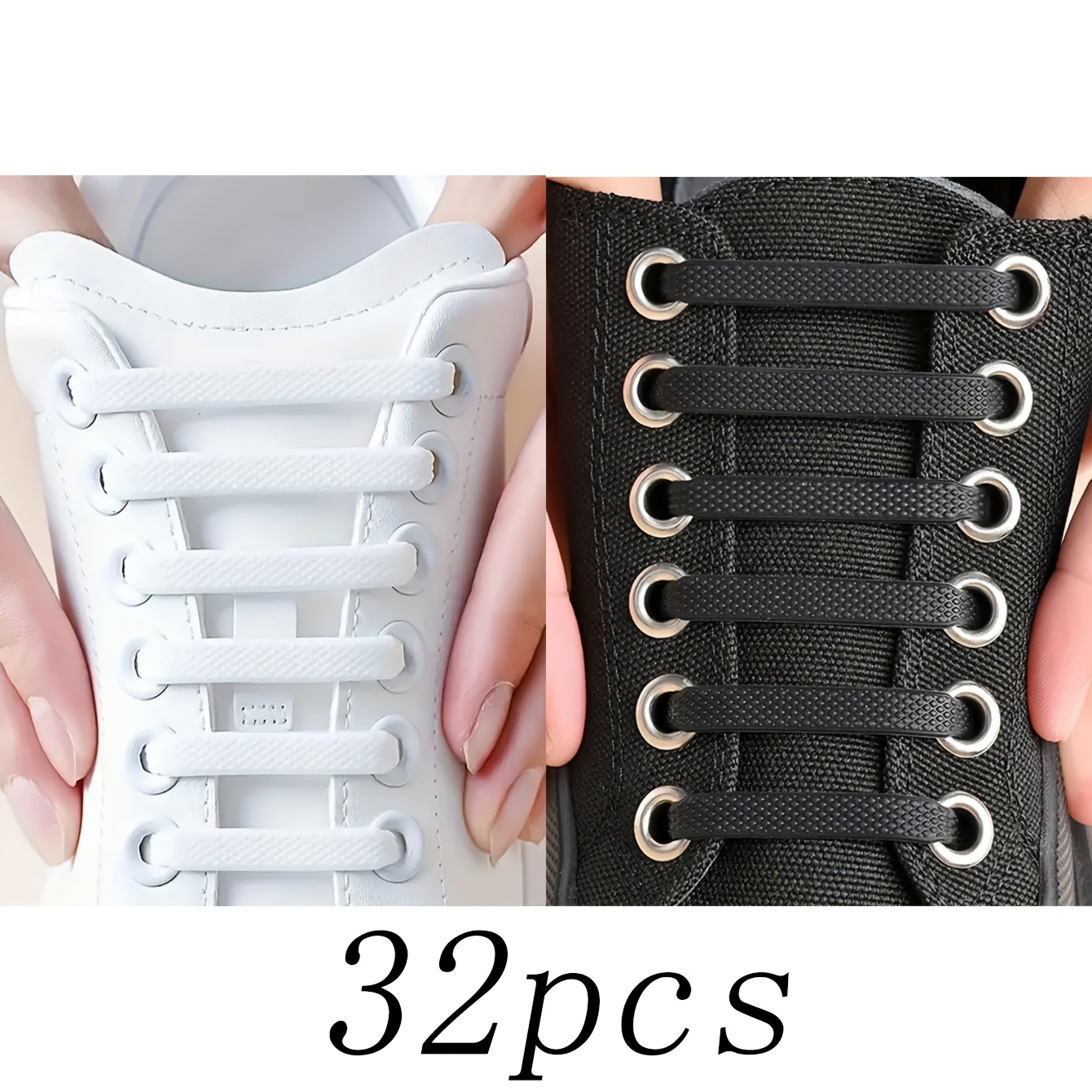 TEMU 32pcs/2packs Black And White Elastic No-tie Shoelaces, Suitable For Sneakers, Casual Shoes And Fitness Shoes