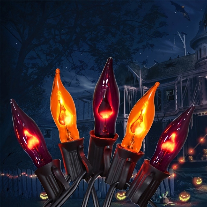 TEMU 12.8ft Orange And Purple Halloween Lights Flame String Lights, Spooky Flickering Flame String Lights With 10 +2 Orange Purple C18 Bulbs For