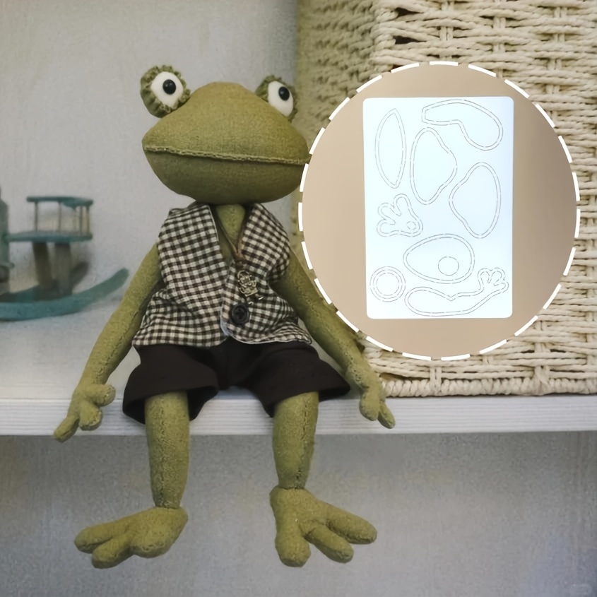 Adorable Frog And Its Denim Overalls Template, Tracing Tool, The For Sewing And Enthusiasts, With Smooth Lines And Reusable