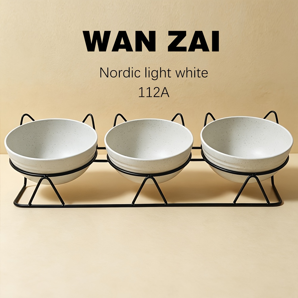 TEMU 3pcs Wheat Straw Bowls, Tilted Elevated Cat Bowls, Nordic Color High-appearance Three-bowl Feeder, Anti-vomiting Neck Protection, Non-slip