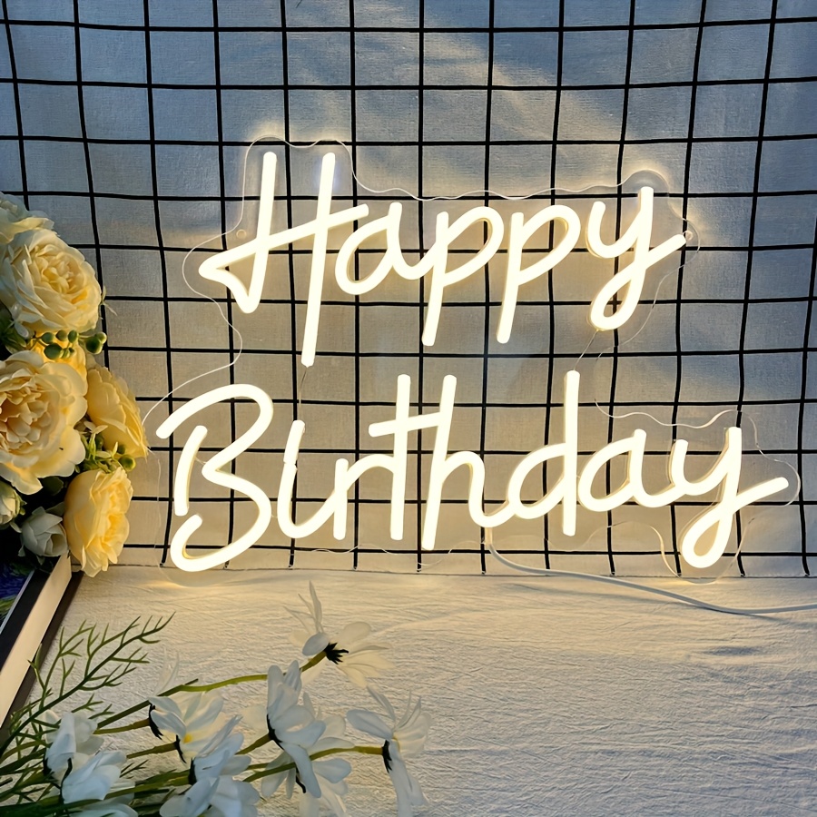TEMU Décoration Murale Néon Anniversaire, Éclairée avec LED Blanches Chaudes, Dimmable et Alimentée par USB, Convient pour à Coucher à Domicile, les