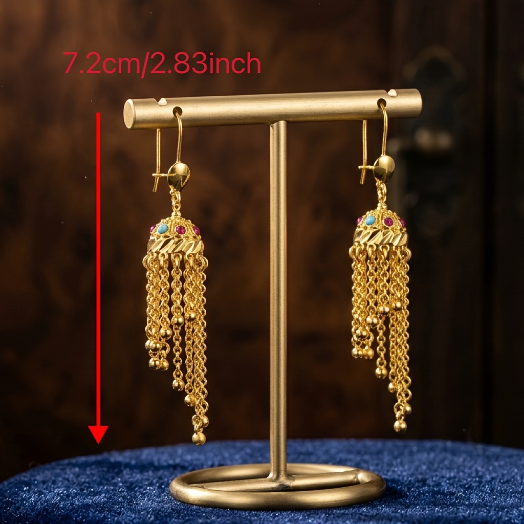 Women's Vintage Ethnic Copper Long Chain Tassel Earrings