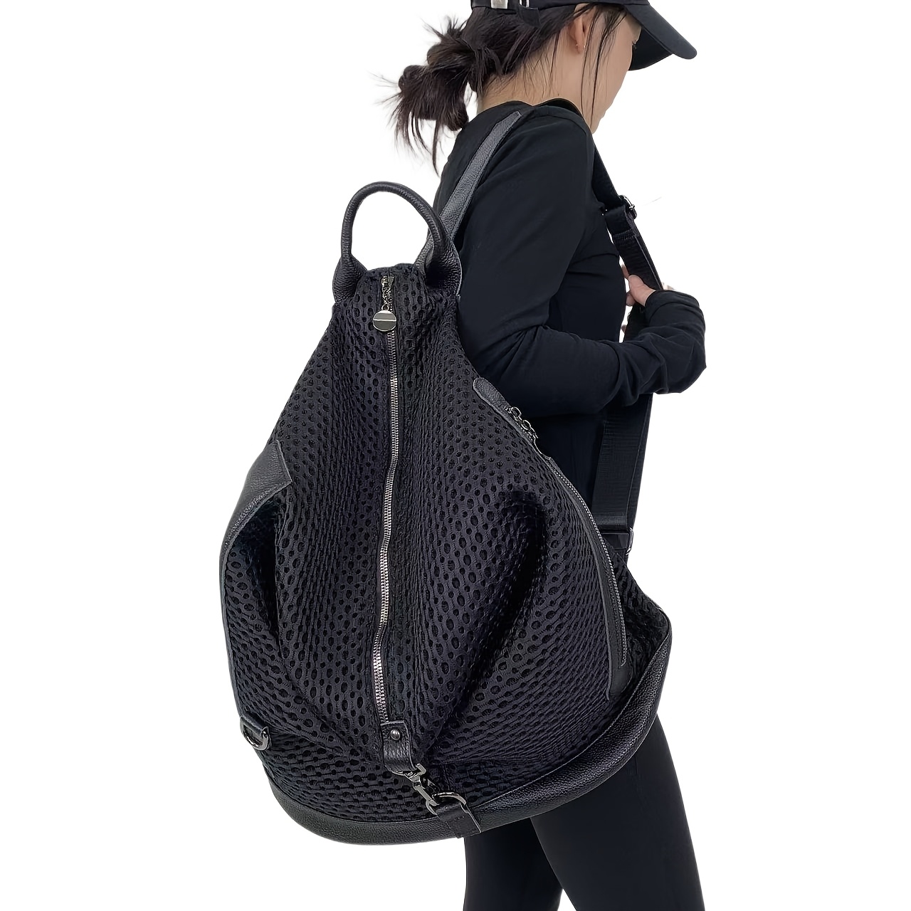Image of Fashionable Individual Multi-pocket Backpack, Women's Short-distance Short- Large Capacity Travel Bag Outdoor College Student Book Bag, Bucket Shape Lightweight Single Shoulder Handbag