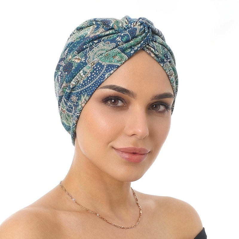 New Flower Printed Double-layer Headscarf Hat, Twisted Hat, Turban, With Patterns