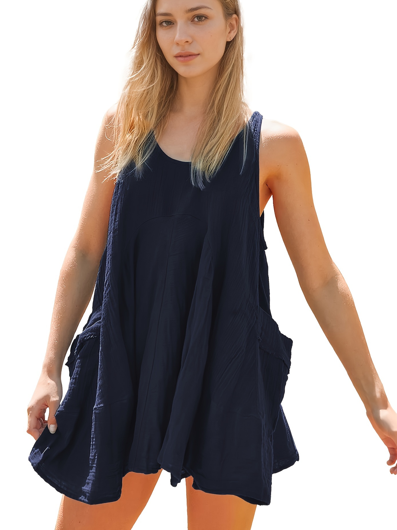 women casual summer dresses sleeveless crew neck backless - Temu