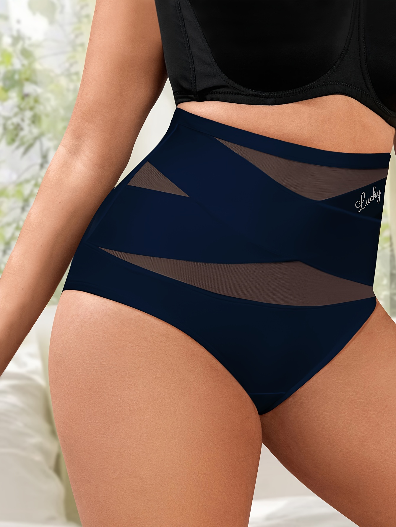 1pc Plus Size High-Waist Tummy Control Women's Underwear - Breathable Mesh, Cross-Compression Design, Seamless Briefs for Butt Lifting and Slimming Waist Reduction, Elegant Purple, Tummy Control Shapewear
