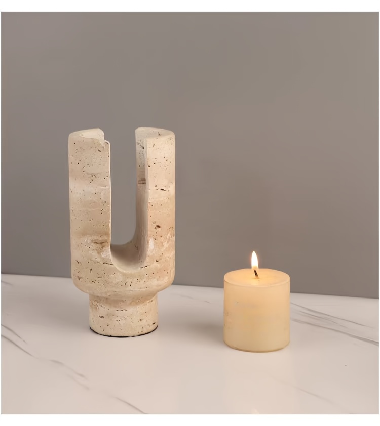 Natural Yellow Travertine Geometric Candlestick, Home Atmosphere Ornament
