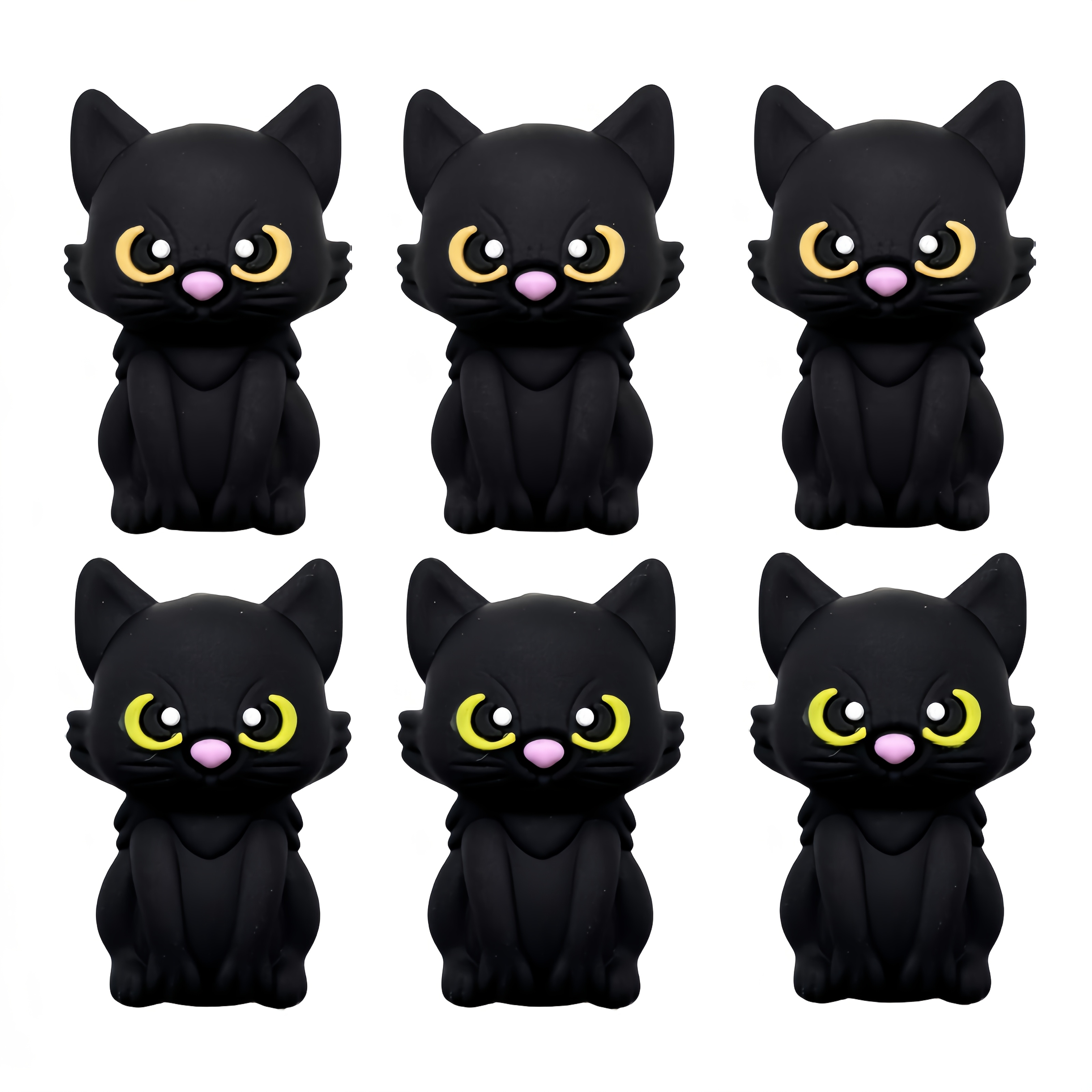 E-shop 6 Stk. neue 3D-Schwarze-Katze-Silikonperlen, Fokalperlen, lose Perlen für Perlenstifte, DIY-Schlüsselanhänger-Zubehör, Zierperlen für Armbänder,