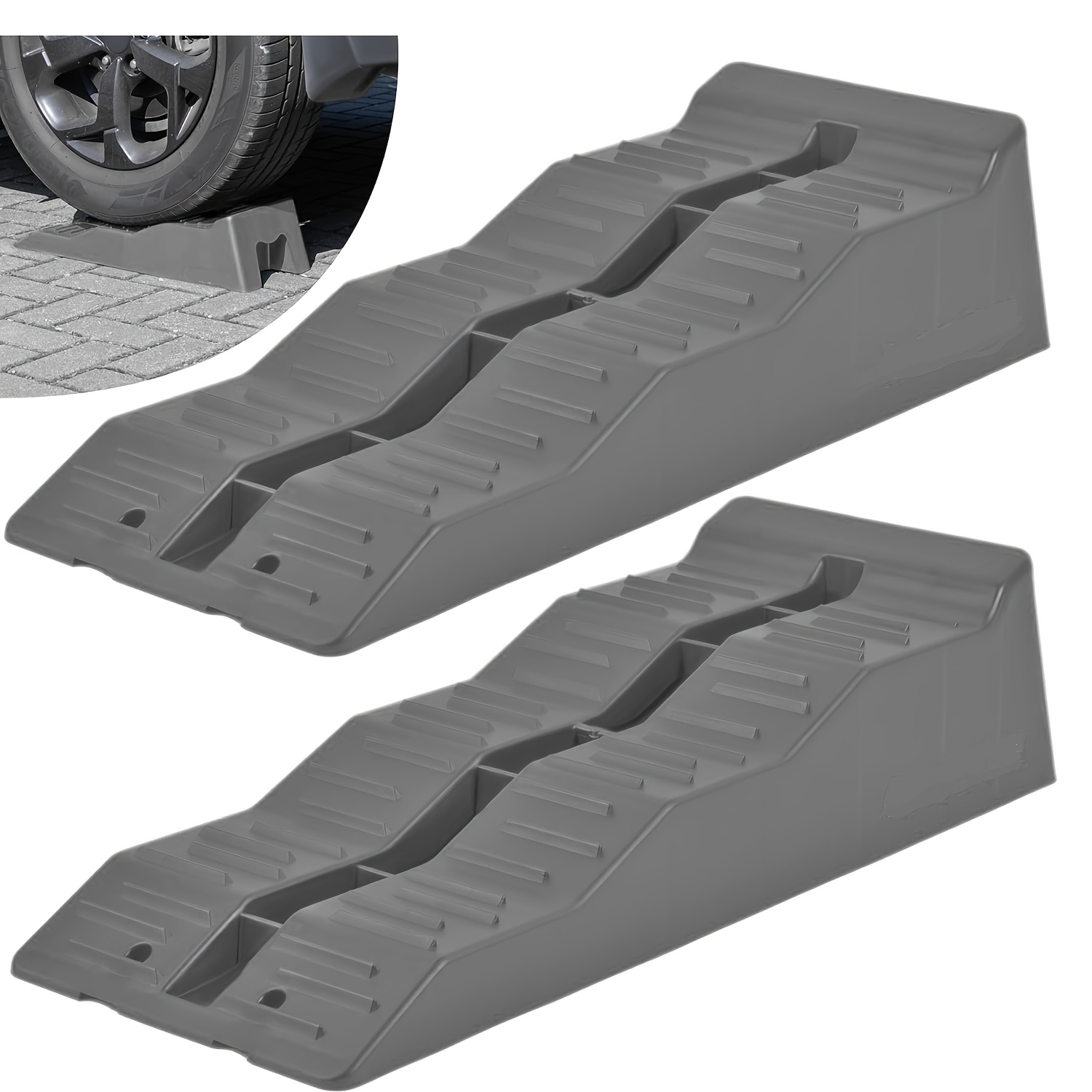E-shop 2 Stück Schwere RV-Nivellierkeile - 5-Tonnen (10.000 lbs) Tragfähigkeit pro Paar, 3-stufige verstellbare Reifenrampe mit rutschfestem Griff -