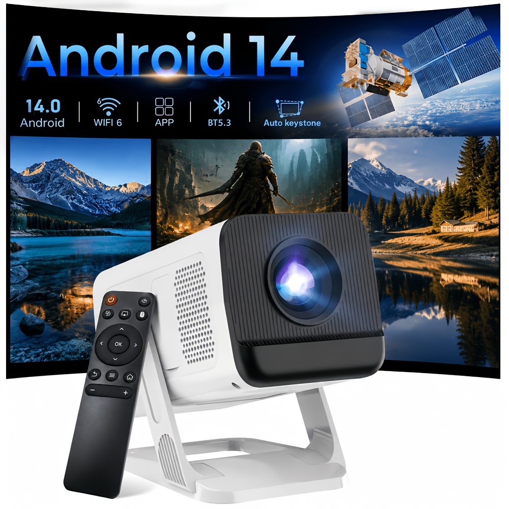 Image of [0.8:1 Short Throw] 4k Support 14 Projector With Wifi 6 And Bt 5.3 | 350 Ansi, Local 720p Auto Keystone Portable Smart Projector For Home Theater Movie, Indoor & Bedroom, White