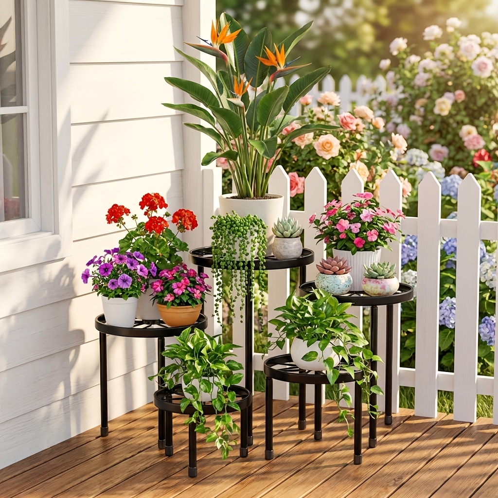 TEMU 5pcs Heavy Duty Metal Plant Stand, Rust Resistant Iron Multi-plant Planter Holder, Indoor And Outdoor Use, Used As Dog Bowl Holder, Kitchen