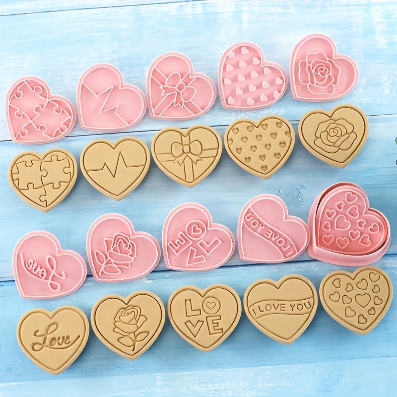 

10pcs Valentine's Day Heart-shaped Set - Love Themed Plastic Biscuit And Fondant Molds For Diy Baking And Kitchen Decor