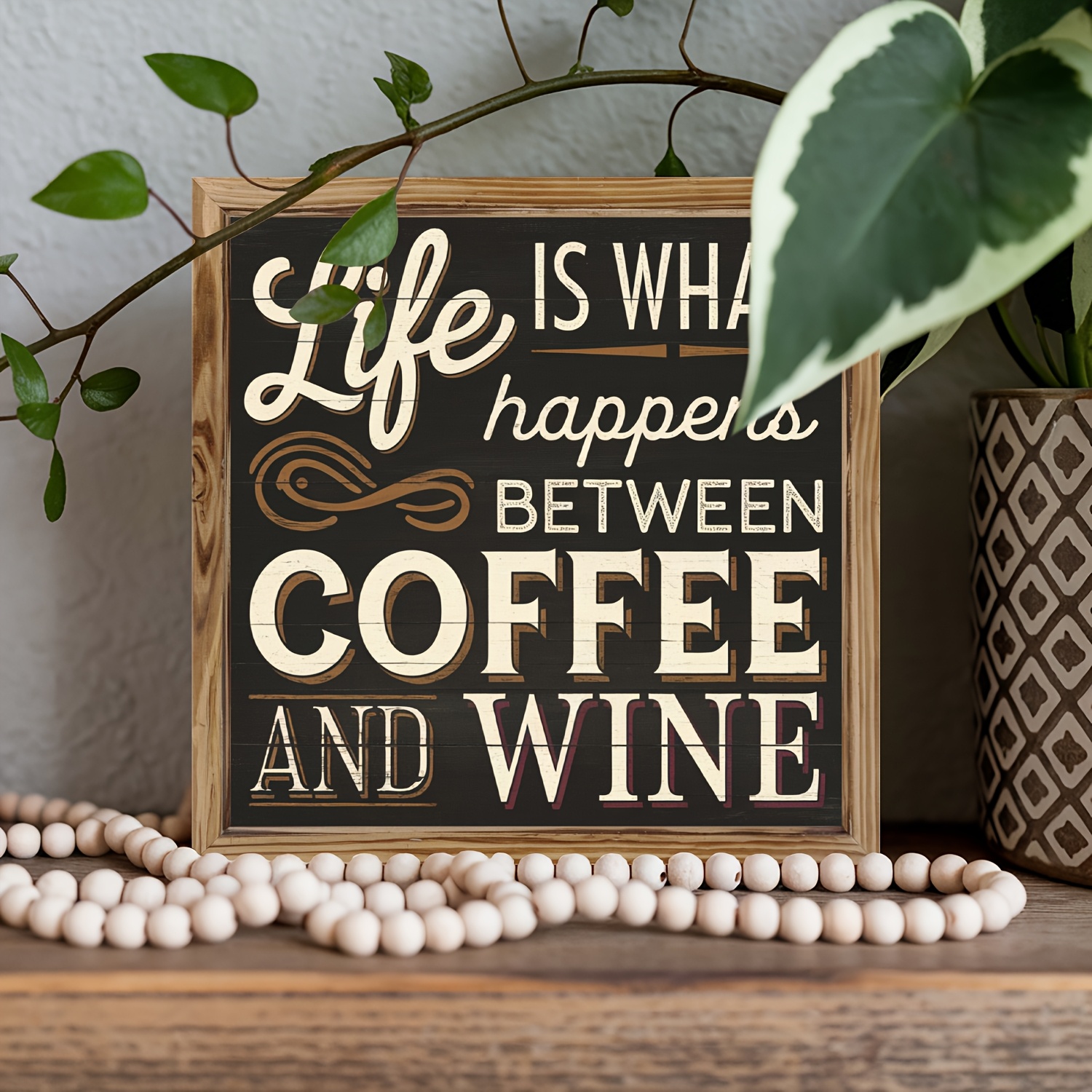 TEMU 1pc Vintage-inspired " What Between Coffee And " Wooden Sign - 8x8 Inch, Rustic Composite Wood Frame, Inspirational Art For Home Decor, Ideal