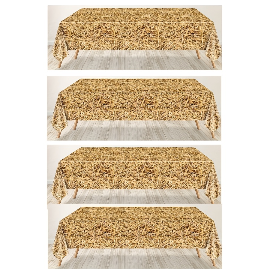 TEMU Halloween, Christmas, 1/4pcs, Straw Tablecovers, Western Theme Birthday Tablecloths Hay Table Cloths For Cowboy Western Party Supplies Farm,