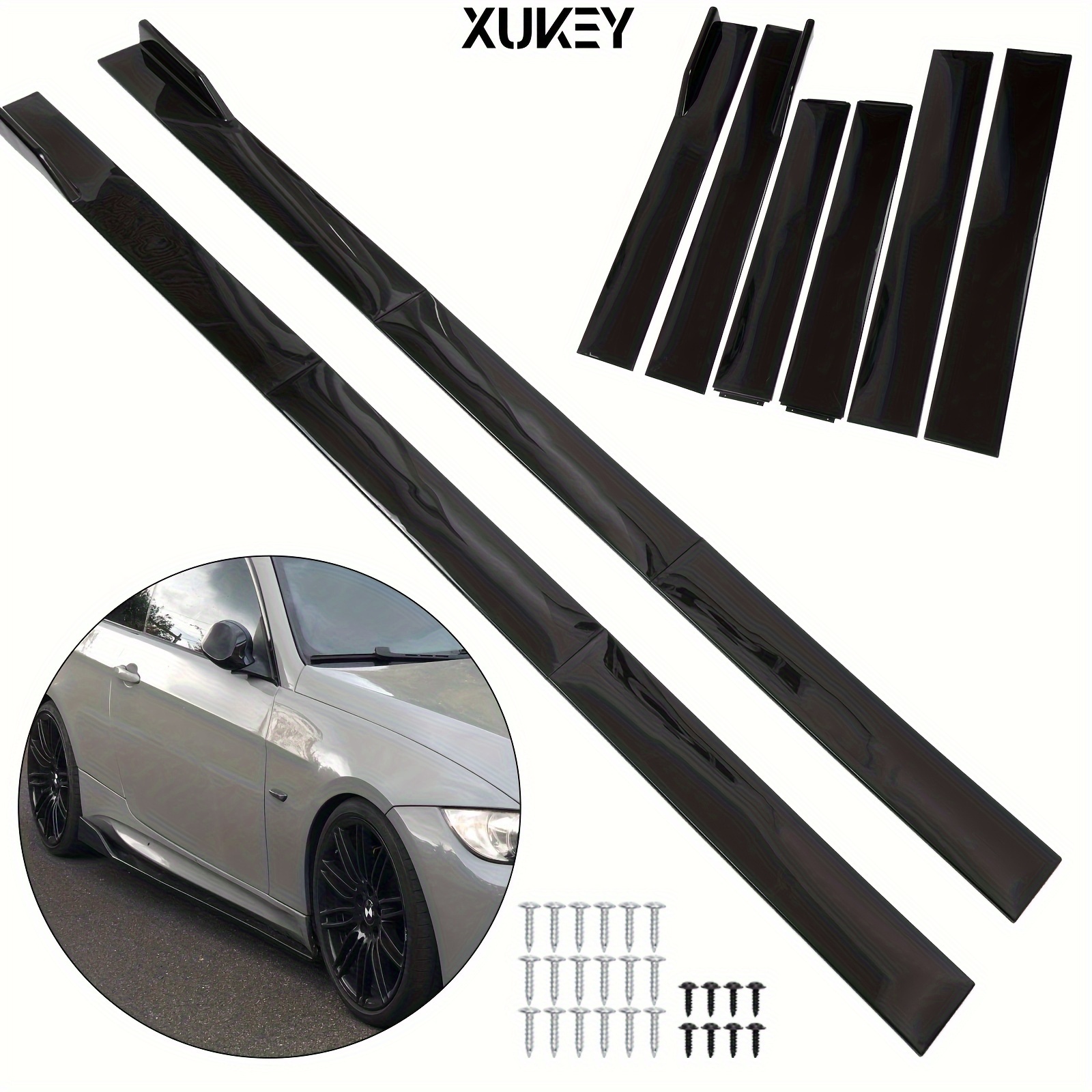 TEMU Xukey Universal 2.2m Car Side Skirt Extension Rocker Panel Splitter Lip Gloss Black Polypropylene For For Series For 3 For Series For For A3 For