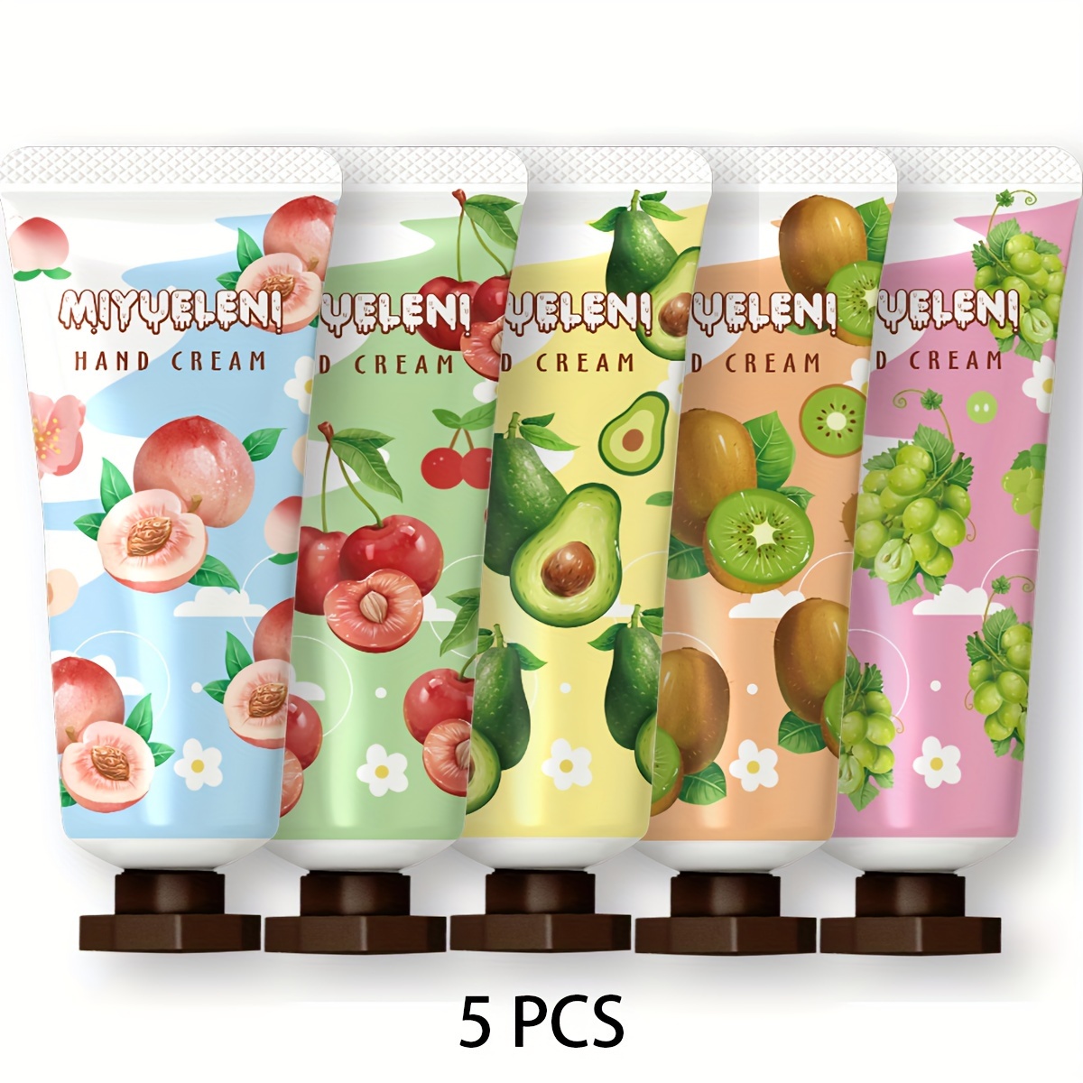 Image of 5pcs, Random Plant Fruits Hand Cream Gift Set For Dry , Moisturizing And Nourishing Your Dry , Travel Size Hand Lotion For In Fall And Winter, Not Greasy
