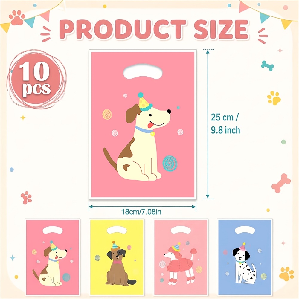 TEMU Lot de 10/ sacs cadeaux vintage pour chien pour fête d'anniversaire, sacs de pour fête d'anniversaire de chiot avec poignée, sacs d'emballage