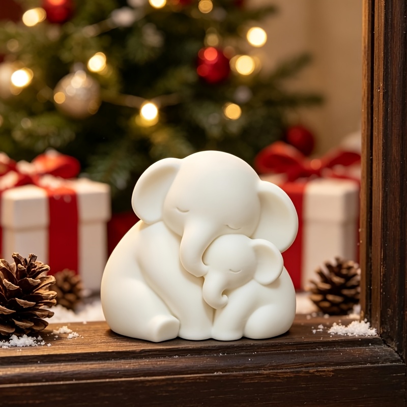 TEMU 1pc Warm Hugging Elephant Ornament, Minimalist White Elephant Figurine, Delicate Soft Texture Desktop Decor, Home Tabletop Display Decoration,
