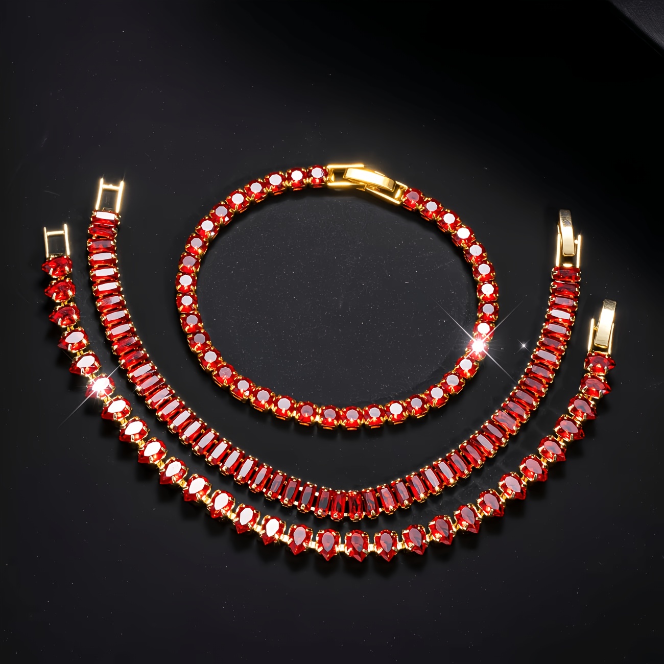 TEMU 3 piezas de pulsera de tenis irregular para mujer, incrustada con brillantes diamantes de sintéticos de color , adecuada para uso diario todo el