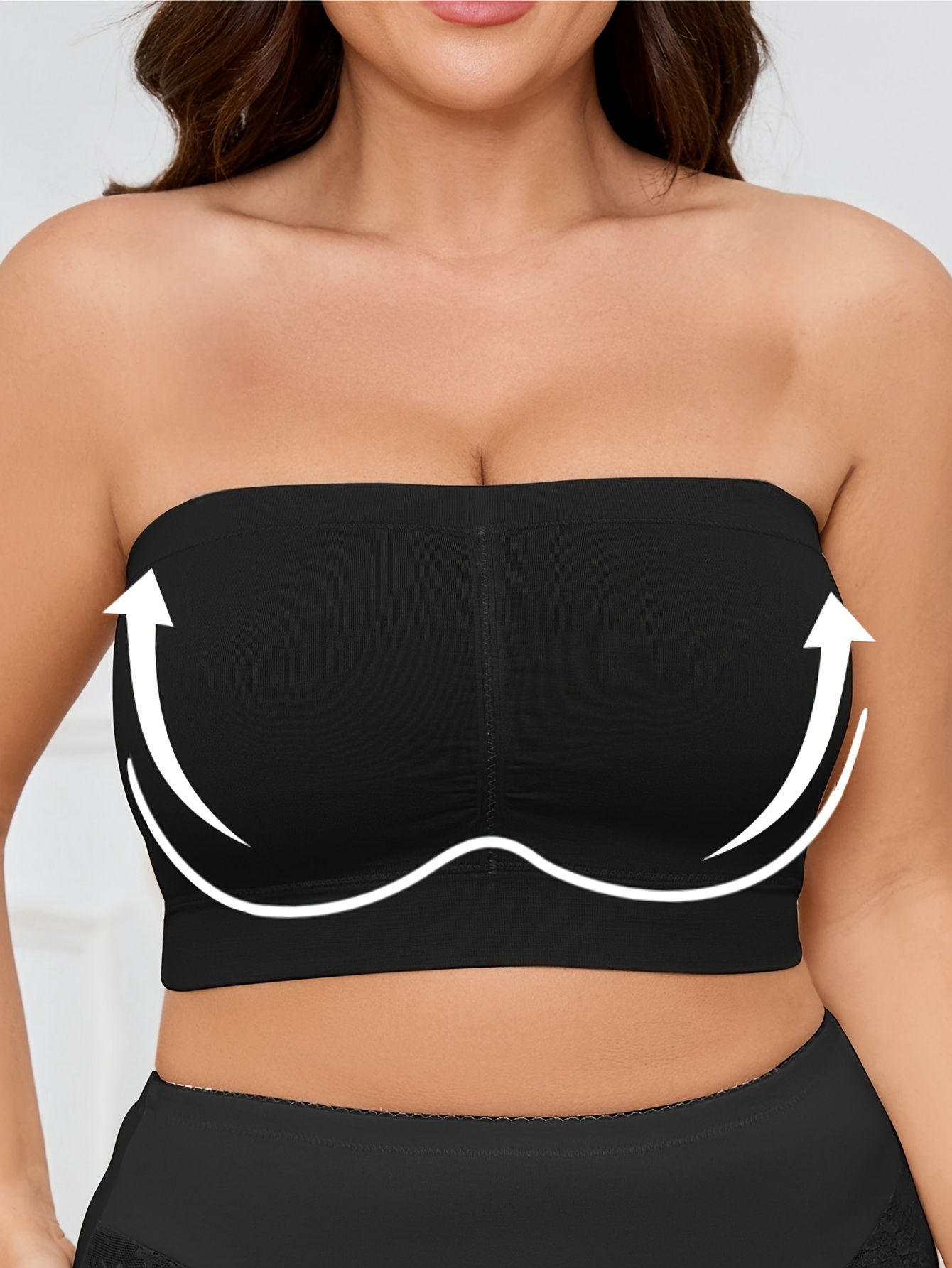 Women'S Seamless Wireless Sports Bra - Breathable, Comfortable, No-Pad Shoulderless Bandeau with Crinkled Chest Plateau, Solid Color, Medium Stretch Fabric for Casual and Everyday Wear, Everyday Wear Bra|Wirefree Bandeau|Breathable Fabric, Seamless Bralette