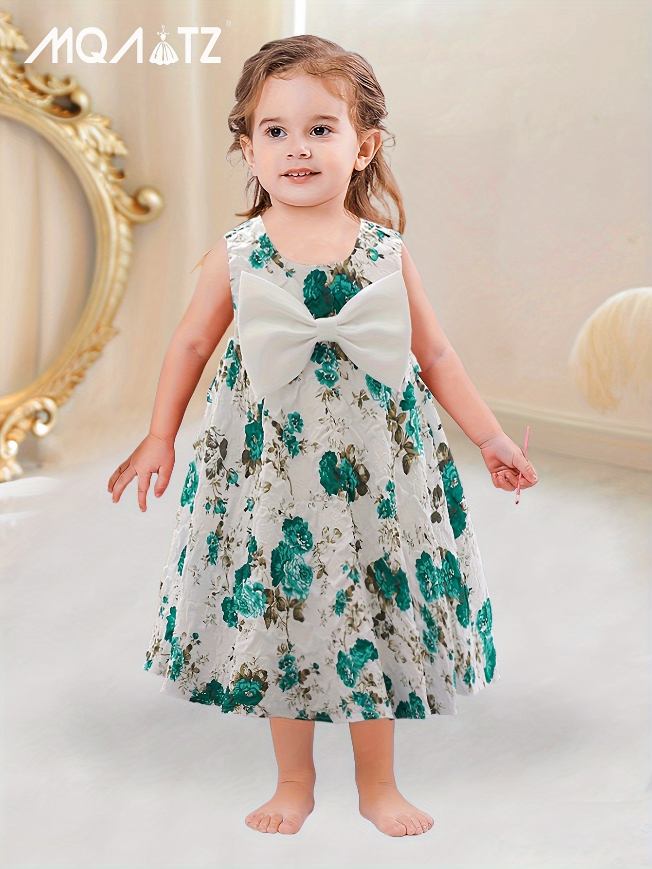 Fabulous Flower Print Baby Gown Dress Baby Cute Bowknot One Temu